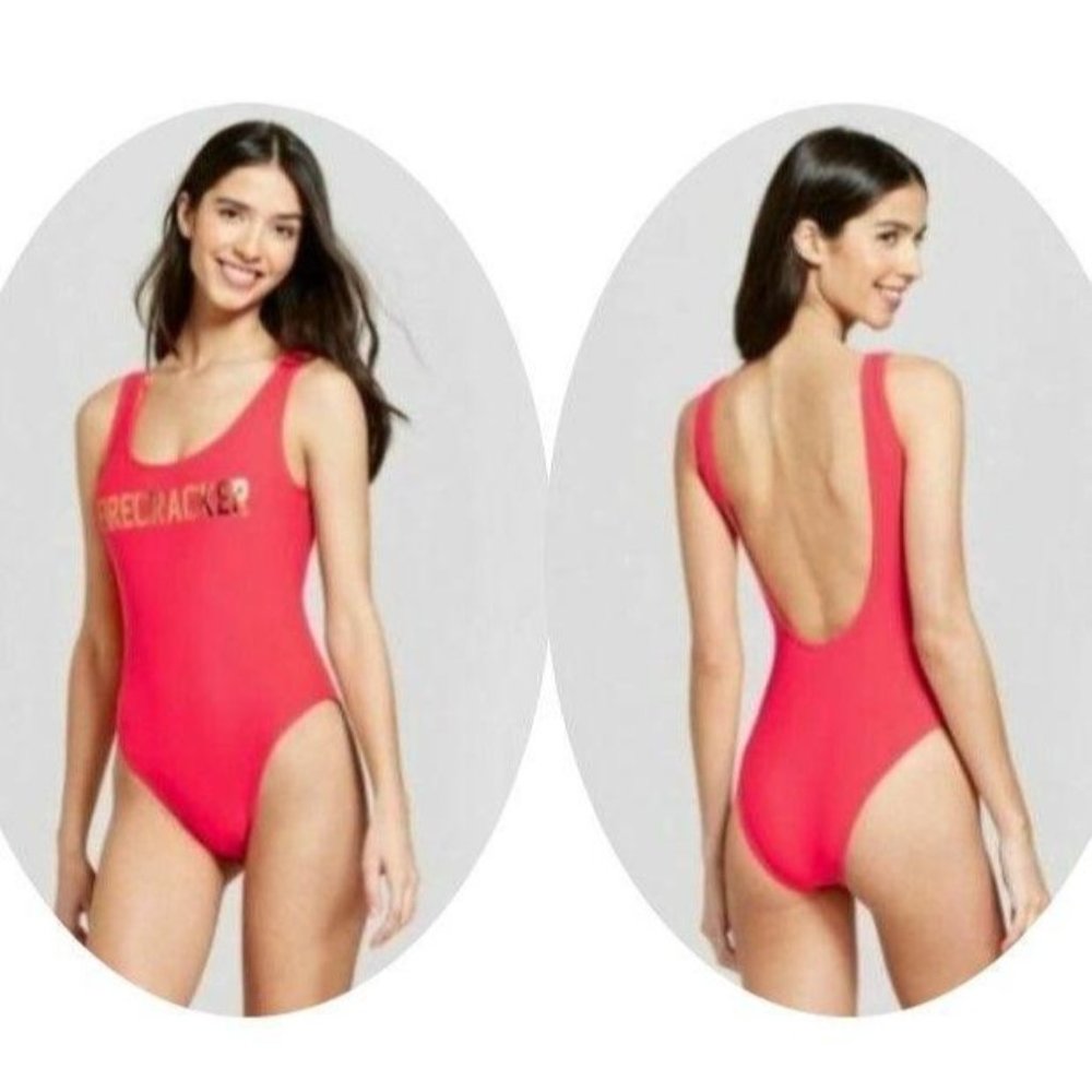 Swimsuit Women's Scoop Back One Piece Red Size M